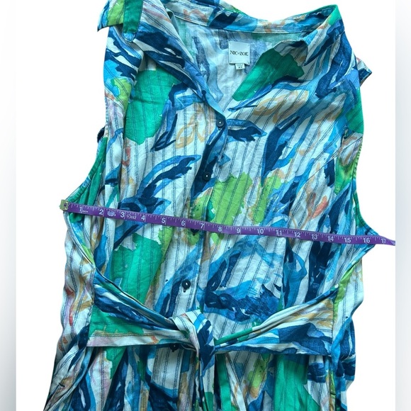 NIC+ZOE Green and Blue Scribble Vines Floral Sleeveless Midi Shirt Dress Size 2X - Picture 6 of 9